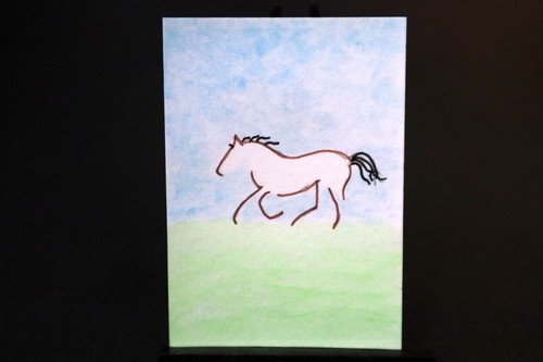 ACEO Original  "All Them Horses 1" Watercolor Pen Ink Kahan art Hannah Katherine