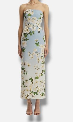 Oscar De La Renta Wome's' Blue Cherry Blossom Embroidered Gown Dress Size 6