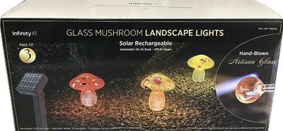 Infinity X1 Glass Mushroom Landscape Solar Lights, 3-pack Red