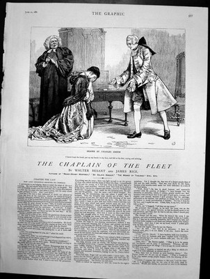 Antique Old Print Chaplain Fleet Man Hands Face Fell Feet Crying Sobbing 1881