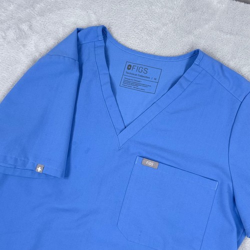 FIGS Catarina Scrub Top Womens Medium Blue V-Neck Chest Pocket FW1000 Nurse