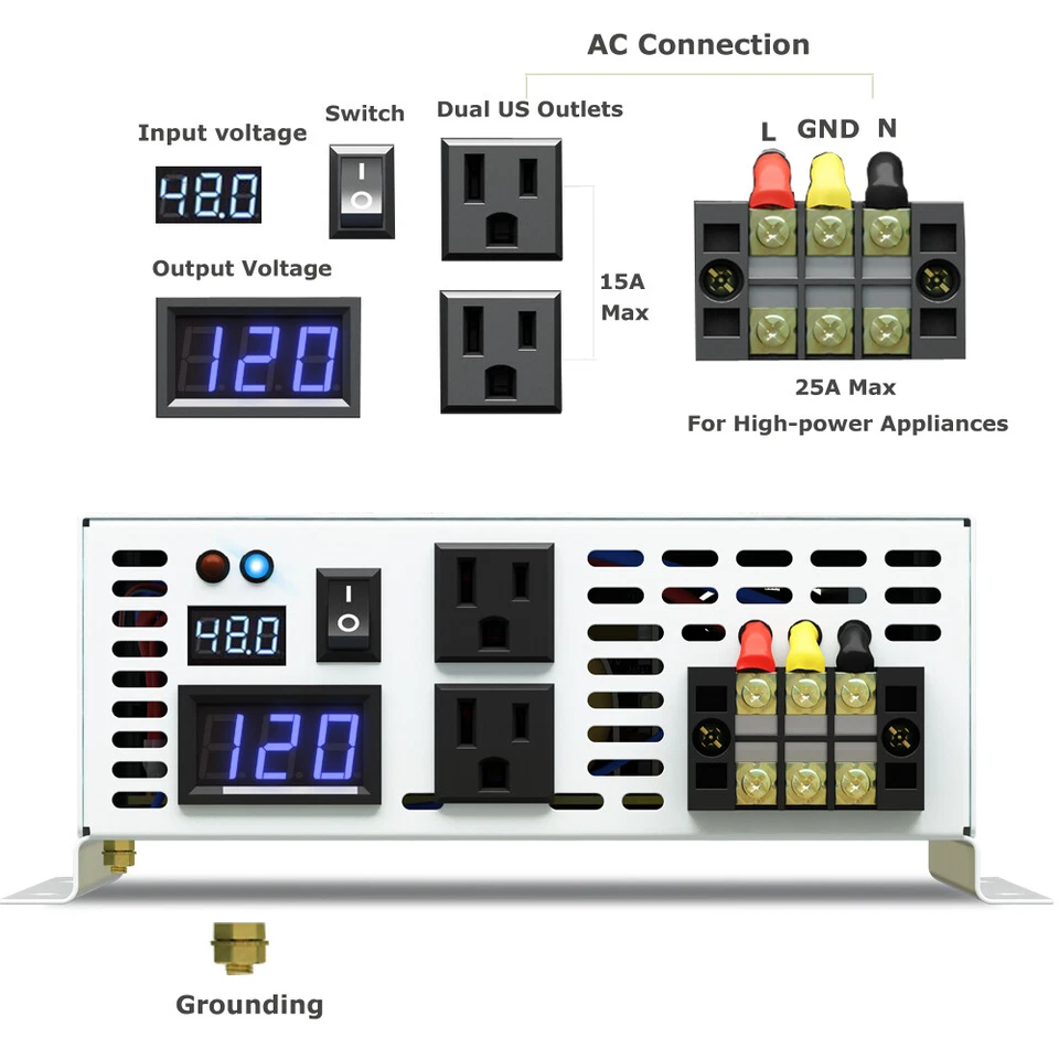 3500W Pure Sine Wave Inverter 48V to 120V 220V DC to AC Power Solar Converter RV - Image 3 of 4