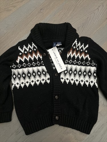 NWT Janie and Jack boy WINTER black velvet white plaid sweater 2/3-piece SET 5 7 - Picture 5 of 11