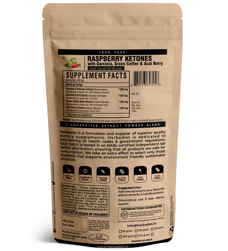 Raspberry Ketones, Garcinia Cambogia, Green Coffee, Acai Berry Fat Burn Powder - Image 2 of 3