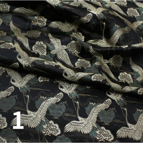 75*100cm Faux Silk Satin Fabric Craft Brocade Damask Chinese Crane Embroidery - Picture 6 of 20