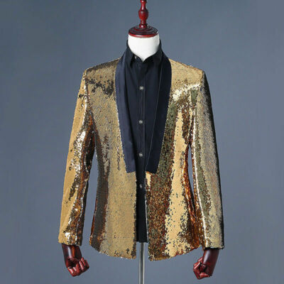 Bomber Gold Jacket Mens Men Reversible Two Tone Shiny Sequins Jacket Suit Blazer Fancy Dress Outfit Sets Bomber Gold Jacket Mens Men Reversible Two Tone Shiny Sequins Jacket Suit Blazer Fancy Dress Outfit Sets