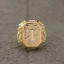 Mens Personalized Signet 925 Silver Gold With Engraved Letter Gift Rings #012