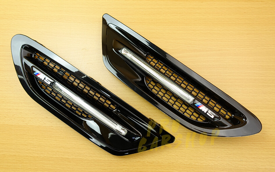 Gloss Black LED Light Side Vent Fender Fit BMW F10 M5 2012~2016 