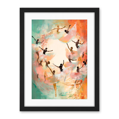 The Tornado Ballet Painting Abstract Turquoise Pink Dancers Framed Print 18x24