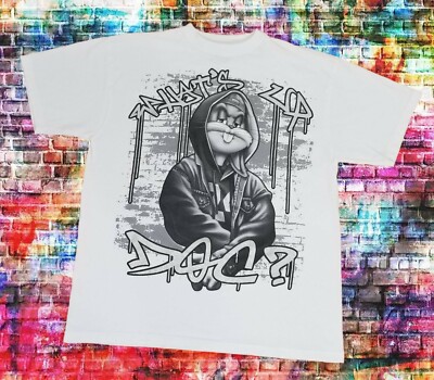 Looney Tunes Bugs Bunny Hip Hop What's Up Doc Gray Scale Vintage Shirt Size 2XL