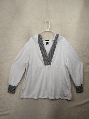 Lane Bryant Women Top 22/24W White 100% Polyester Long Sleeve Casual Blouse 