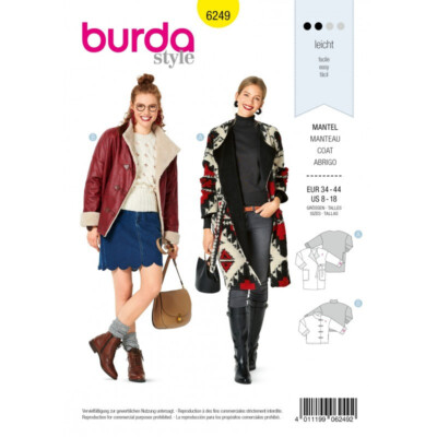 Burda 6249 Style Schnittmuster - 2 Wintermantel Jacke Design Größe 8 - 18 NEU