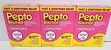3PK Pepto Bismol Liquicaps ~ 12 Liquicaps Each 36 Total EXP 08/25 