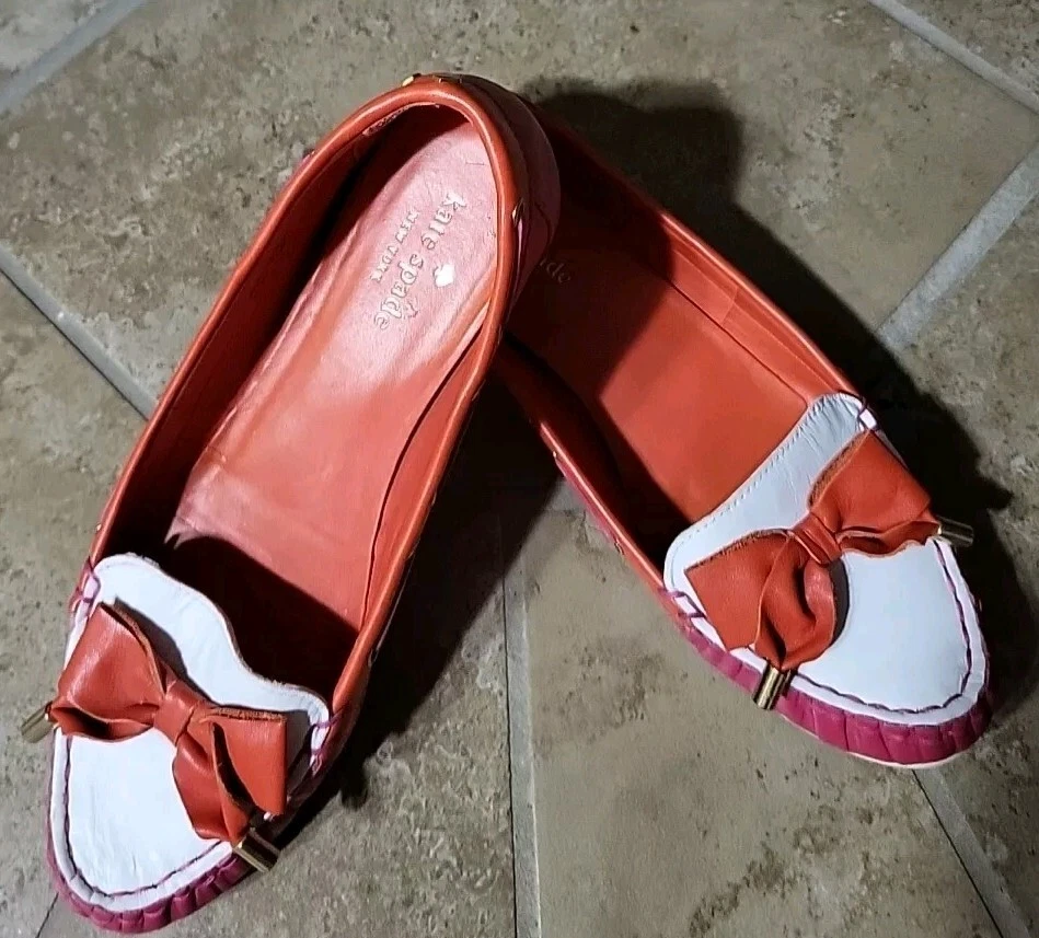 Женские летние мокасины на плоской подошве Kate Spade цвет фуксия розовый красный белый кожа размер 7,5 - Изображение 3 из 4