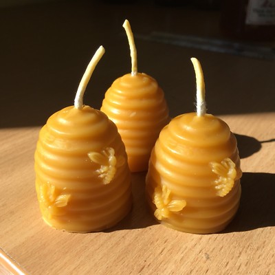 3 x Bienenstockkerzen - 100% reines natürliches Bienenwachs - naturfarben 5cm hoch - Geschenk