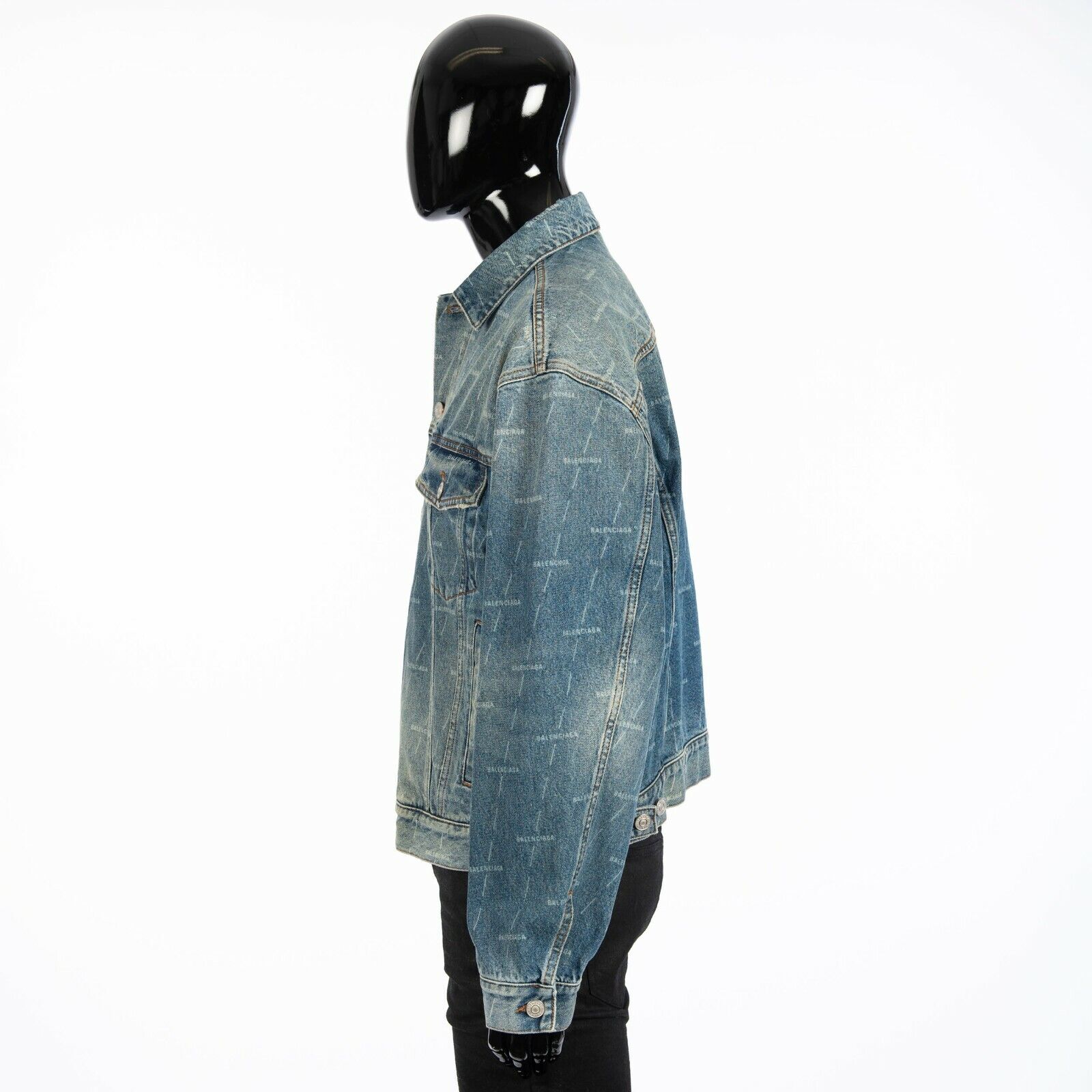 BALENCIAGA 1450$ Large Fit Jacket In Stonewashed Blue Lasered Denim