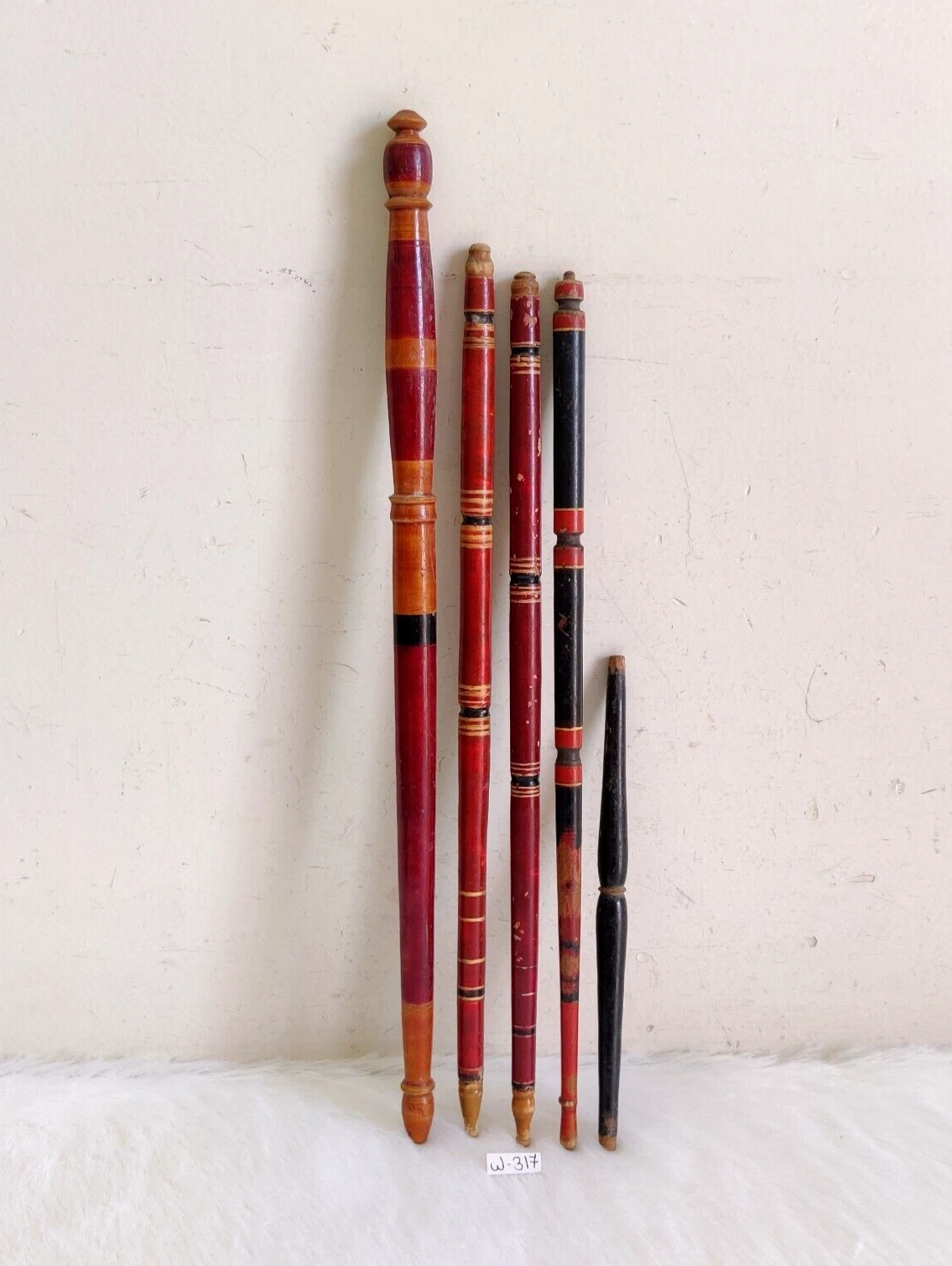 Vintage Primitive Original Handmade Wooden Rolling Pin 5 Pcs Collectible W317