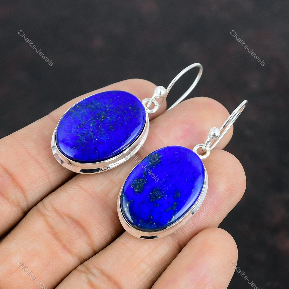 Серьги-подвески из стерлингового серебра 925 пробы с натуральным лазуритом и драгоценными камнями - Изображение 4 из 4