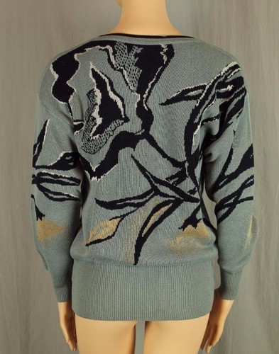 ESCADA Designer Gray Blue Lilly Cotton Blend Knit Pullover Sz4-6 *Gorgeous! - Picture 6 of 8