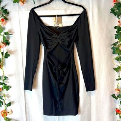 Micas Tie Waist Twisted Front Mini Black Dress Size Large