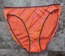 VICTORIA'S SECRET XL CORAL MAROON STRIPE 100 COTTON VINTAGE RARE BIKINI PANTIES