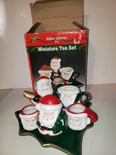 Miniature Resin Christmas Santa Claus Tea Set With Original Box