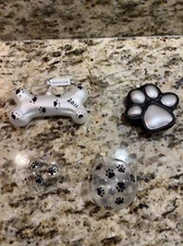 Lot 4 handpainted Or w dog paw Stickers On Dog Bone Paw Glass /plastic ornaments