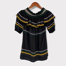 Red Carter Black Smocked Festive Embroidered Off the Shoulder Mini Dress Size XS