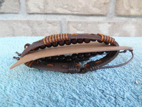 Southwest Boho Style Leather Wood Bead Stacking Layering Bracelet Jewelry Lot - Picture 4 of 5