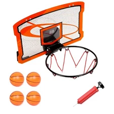 Basketball Hoop Set Over Door Mini Basketball Hoop w/ 4 Balls Electric Scorer US