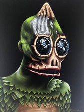 Sleestak land of the lost black velvet oil painting Hand Painted Signed Art.