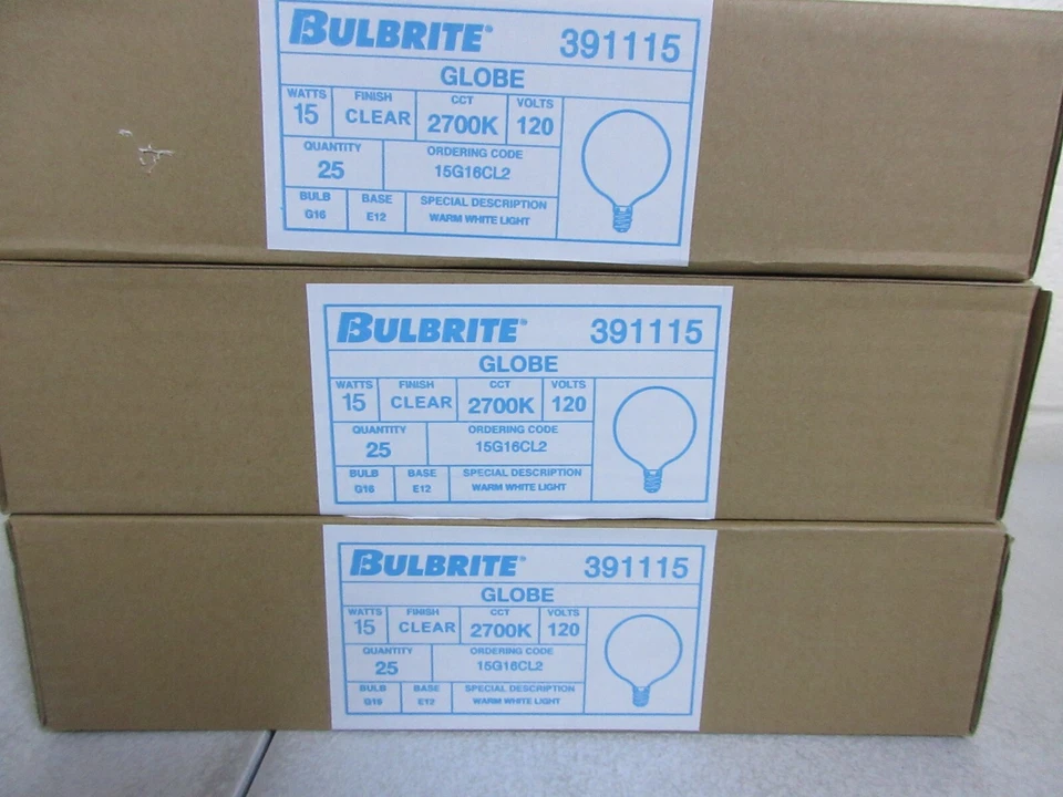 Bulbrite 25W Warm White Light G16.5 E12 Candelabra Screw Base Dimmable 75PK - Image 3 of 4