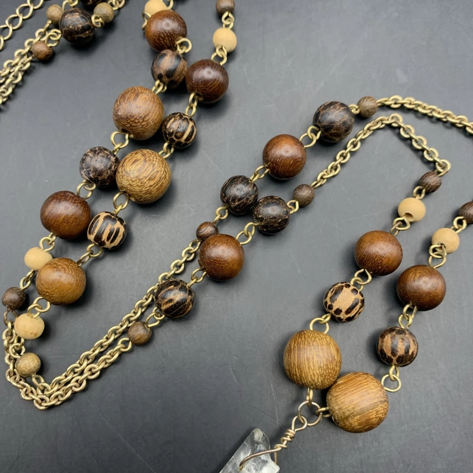 Collar de Madera Lia Sophia Tiki Largo Boho Cuentas Cuarzo Cristal Colgante Madera Foto 3 de 4