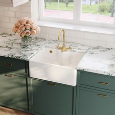 Nuie Butler Fireclay Square Kitchen Sink Bowl & Overflow 595mm 1 Tap Hole Modern