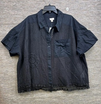LOGO Lavish by Lori Goldstein Mixed Media Lace Shirt Size 2X Phantom NEW