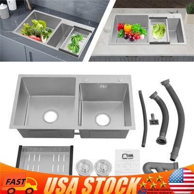 30'' Stainless Steel Double Bowl Composite Drop-in Kitchen Sink 2 Bowl Best!