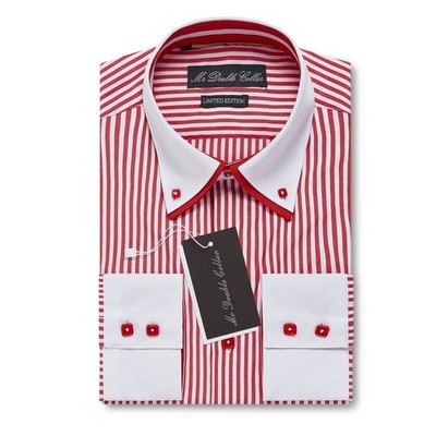 HERREN FORMELLES HEMD SMART WEISS MIT SCHWARZEM DOPPELKRAGEN LANGARM