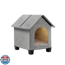 Indoor Dog House, Elevated Foldable Dog Cave Bed with Removable P