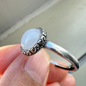 925 Sterling Silver Ring 8mm Round White Natural Nephrite Jade Gemstone Gift NEW