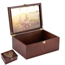 Larger Wooden Memory Keepsake Box with Hinged Lid  8x10 Photo Frame Inside L...
