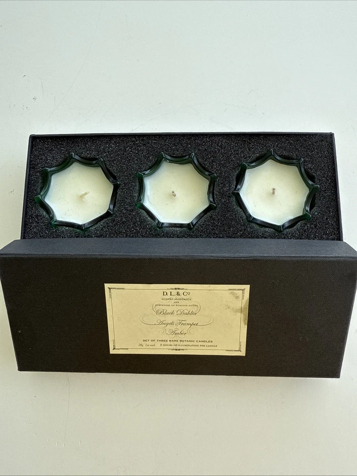 D. L. & Co Juego de 3 VELAS BOTÁNICAS RARAS Dalia Negra, Trompeta Ángeles, Ámbar NUEVO Foto 2 de 4