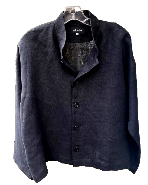 Elegant, Minimalist ESKANDAR Black 100% Linen Jacket, Size 1 (US M, 8-10) - Image 2 of 4