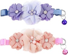 Chsoejuf 2 Pack Floral Cat Collars Breakaway with Bell Flower Bowtie Collar
