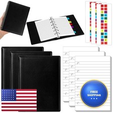 Engrowtic 3 Set Mini 6 Ring Binder 3 x 5 Inch Black PU Leather 300 Paper Refill