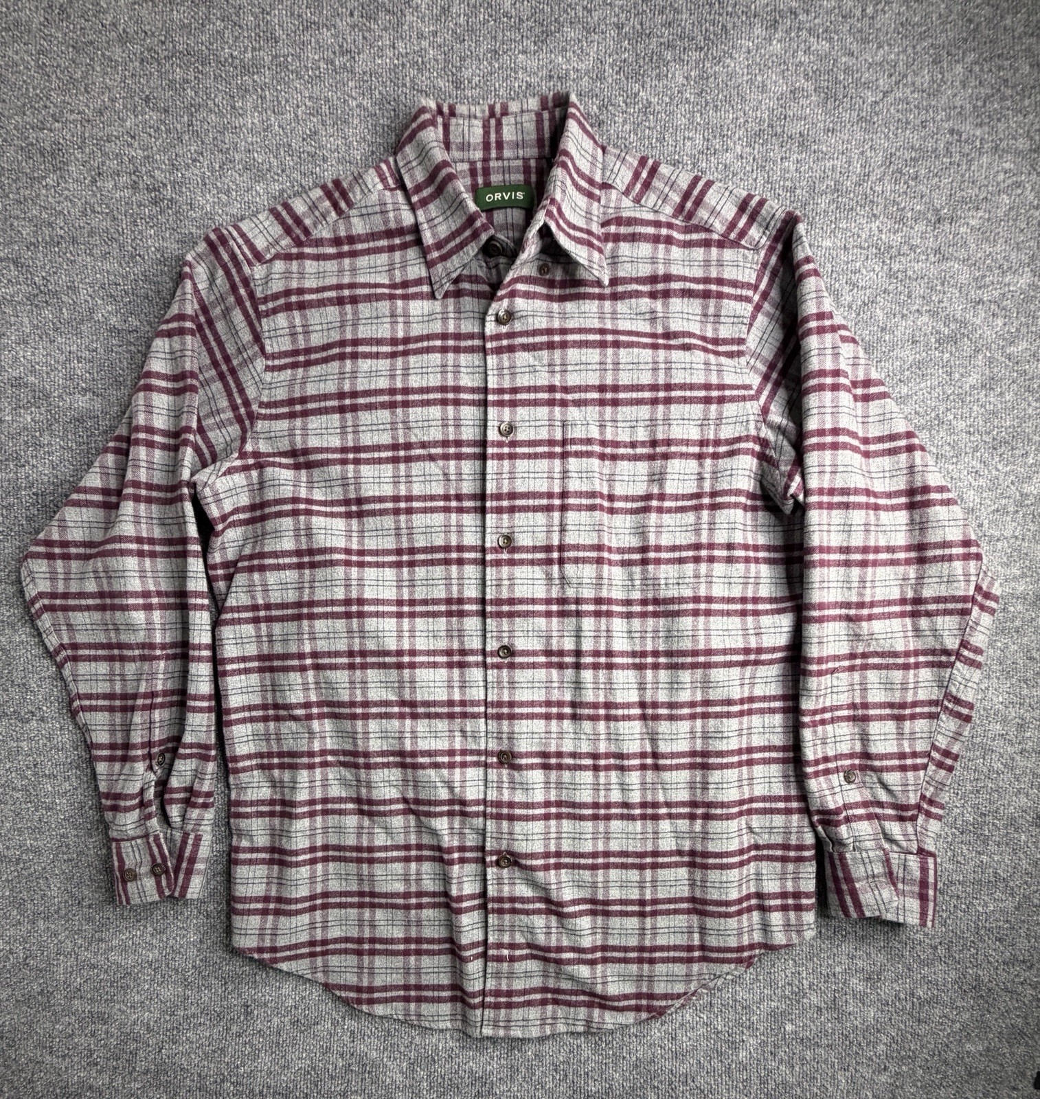 Orvis Luxury Flannel Shirt Men’s Medium Long Sleeve Button Up Plaid 100% Cotton
