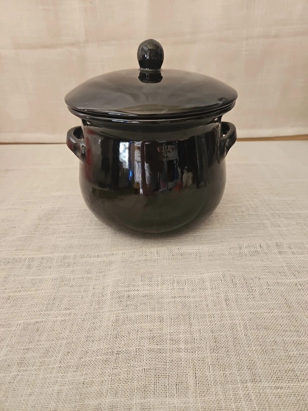 Vntg. Black Terracotta Stock Pot with Lid Made In Italy With A Glossy Finish