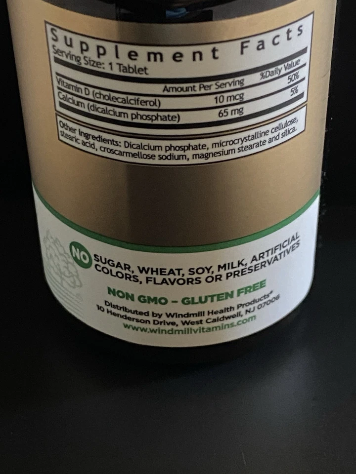 Витамин D3 холекальциферол 10 мкг ветряная мельница Naturals 250 таблеток срок годности 07/2027 новый - Изображение 3 из 4