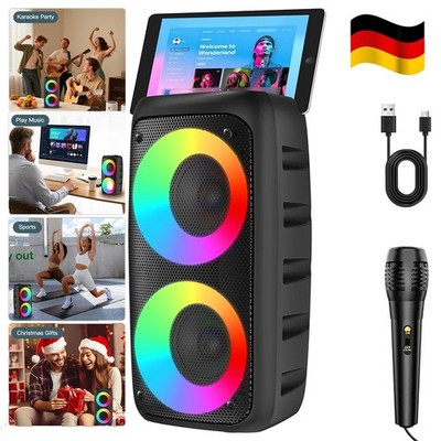 Bluetooth 5.2 Lautsprecher-Kabelloser Box Musikbox mit Mikrofon Party LED-Lampe