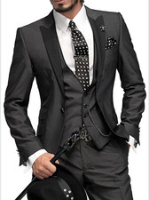 HOT Mens Suits Formal Wedding Tuxedo Bestman Bespoke Business Blazer Peak Lapel