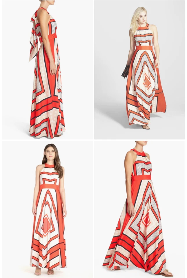 Eliza J Scarf Print Crêpe de Chine Fit & Flare Maxi Dress Size 12 $158 New - Image 3 of 4